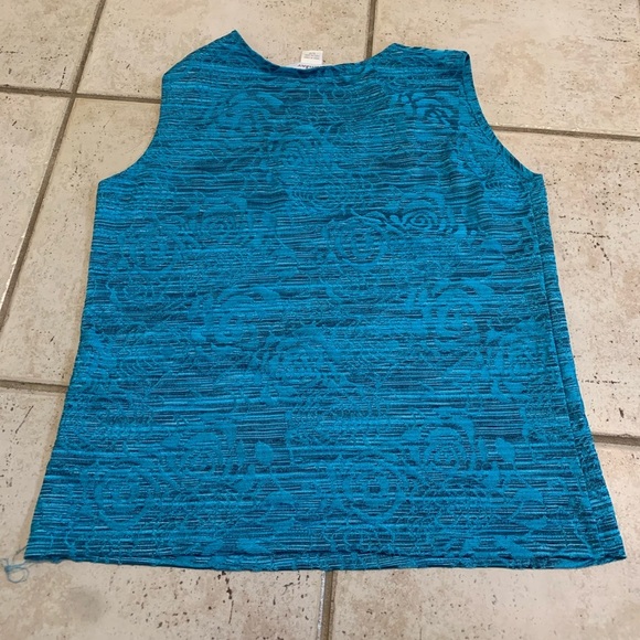 TANJAY Teal Jacquard Floral Tank Top, Size S/P - Picture 4 of 5